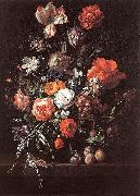 RUYSCH, Rachel Still-Life with Bouquet of Flowers and Plums af oil painting